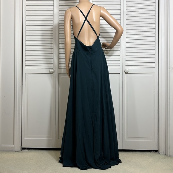 NWT Lulu's Dreamy Romance Forest Green Backless Maxi Dress Large - Picture 9 of 14